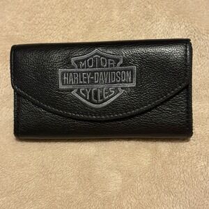 Harley-Davidson HD Biker Wallet/Check Book Black Genuine Leather